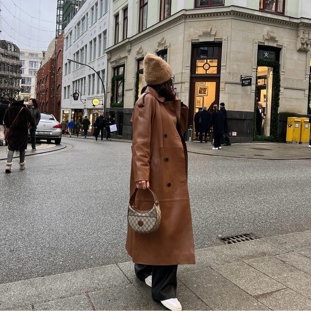 Massimo Dutti leather trench coat brown belted classic casual jacket - Picture 2 of 13